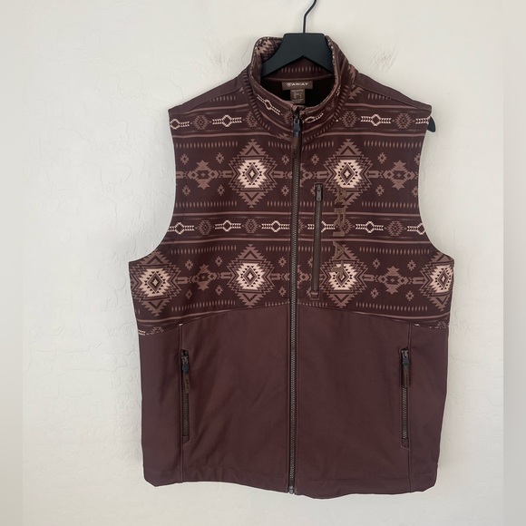 Ariat Logan soft shell zip up vest brown southwest print large - Picture 10 of 14